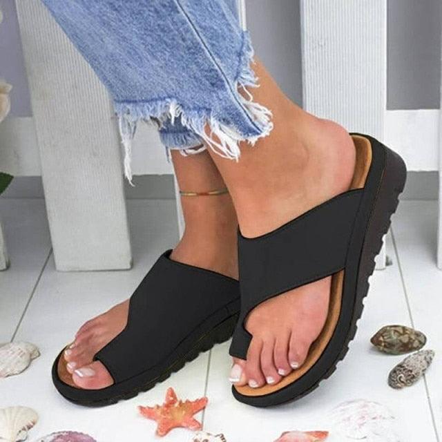 Women Leather Shoes Comfy Platform Flat Sole Casual Soft Big Toe Foot Sandal Flat Sole Casual Soft Toe Ring Unique Sandal Modern Summer Beach Shoes